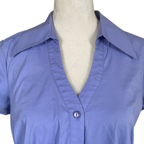 Alfani women's size 8 blue v-neck collared short sleeve button down blouse top - Picture 5 of 7